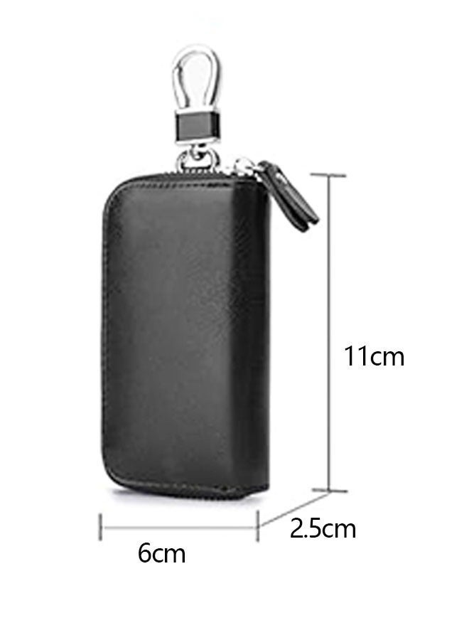 حافظة مفاتيح سيارة من الجلد الصناعي، حقيبة سيارة، حقيبة سلسلة مفاتيح سيارة بسحاب، محفظة مفاتيح وبطاقات (أسود) - Image 2